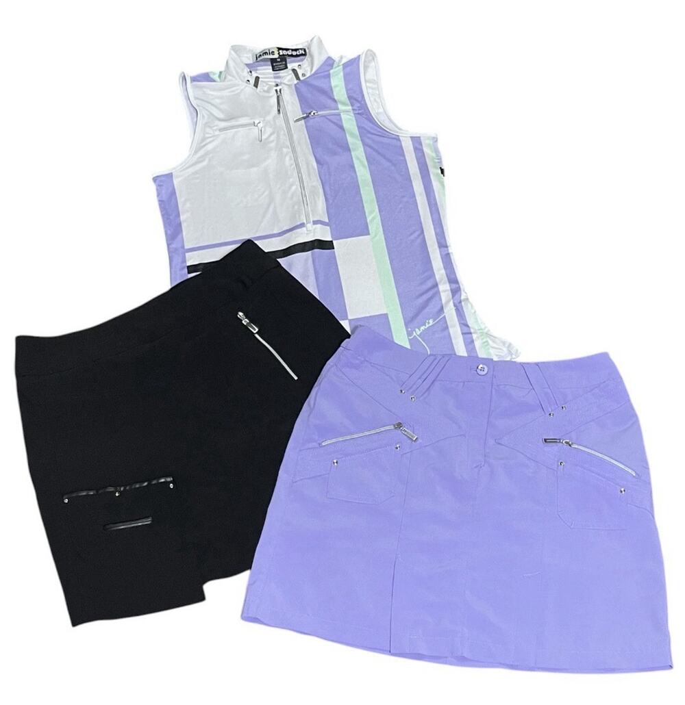 Jamie Sadock Golf Outfit Bundle Mock Neck Top 2 Skorts Purple Black XS 2 4